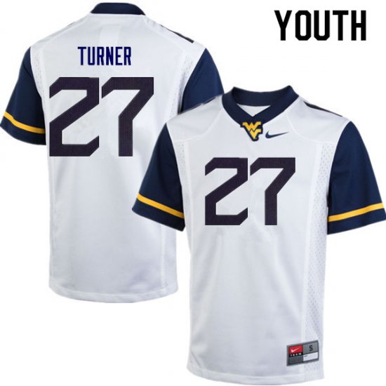 Youth West Virginia Mountaineers NCAA #27 Tacorey Turner White Authentic Nike Stitched College Football Jersey KZ15E73RU